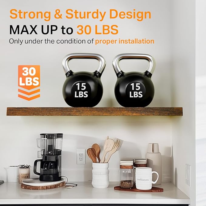 BAYKA Floating Shelves for Wall, 36 inches Wall Mounted Rustic Wood Shelves for Bathroom, Bedroom, Living Room, for Storage/Decor with 30lbs Capacity（Rustic Brown,Set of 3