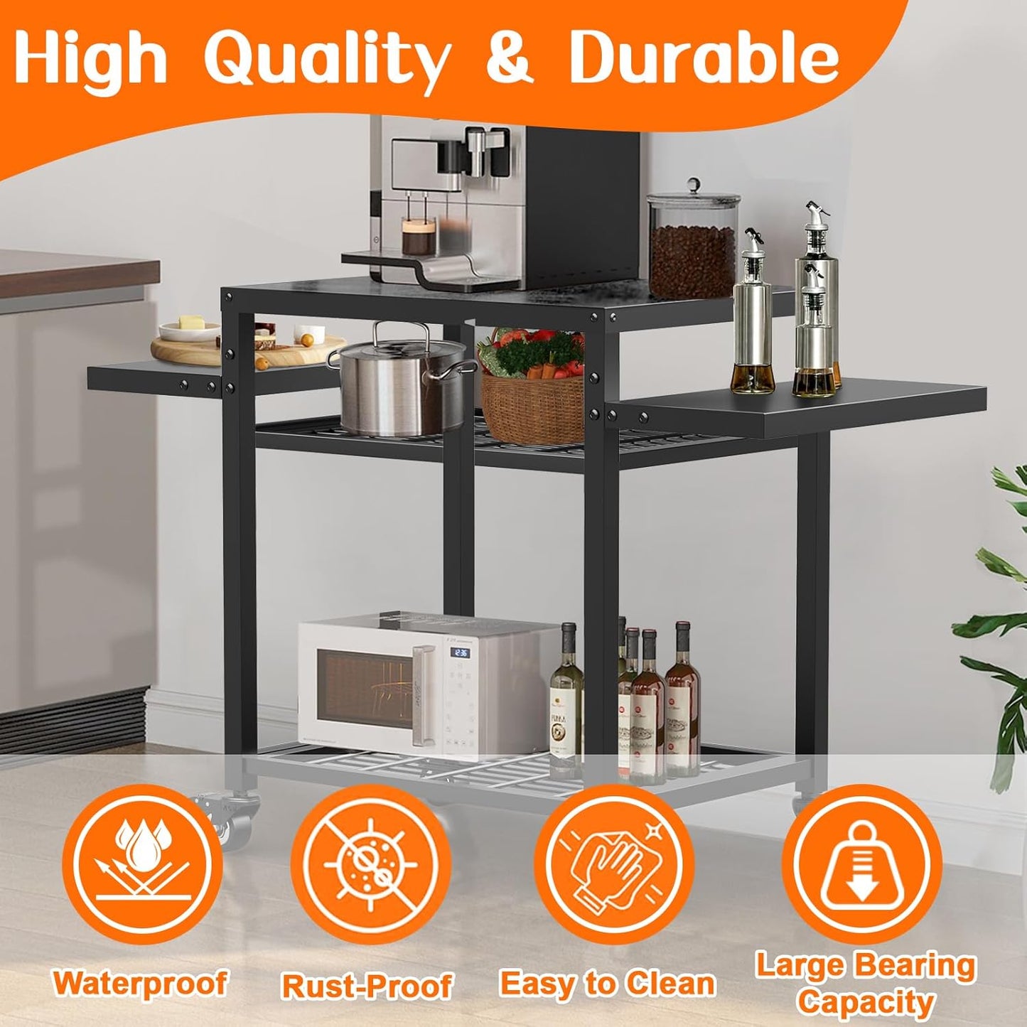 Outdoor Grill Table, Movable Grill Cart for Blackstone Griddle, Pizza Oven Stand for Onni, Kitchen Cooking Prep Table BBQ Cart for Party, Bar, Camping