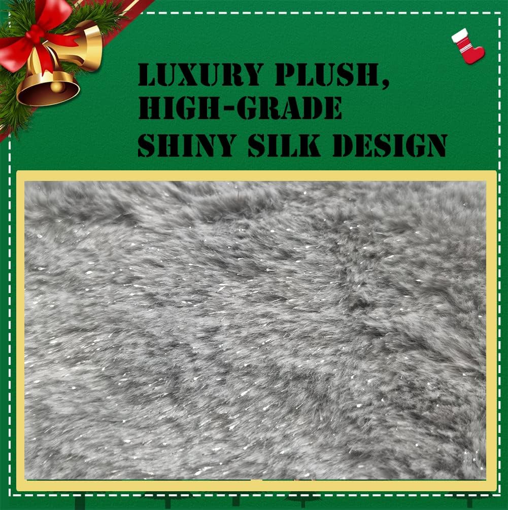 AOGU 36 Inch Faux Fur Christmas Tree Skirt Grey Shiny Plush Skirt for Merry Christmas Party Christmas Tree Decoration