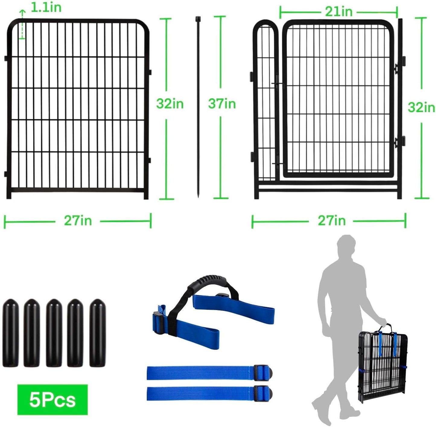 32 in(H) Garden Fence, 4 Panels Total 8.9 Ft(L), 21 in Wide Low Threshold Gate, Temporary Fence for Dogs Outdoor, Fencing for Garden Beds, Heavy Duty Metal Dog Fences, Animal Barrier Fences