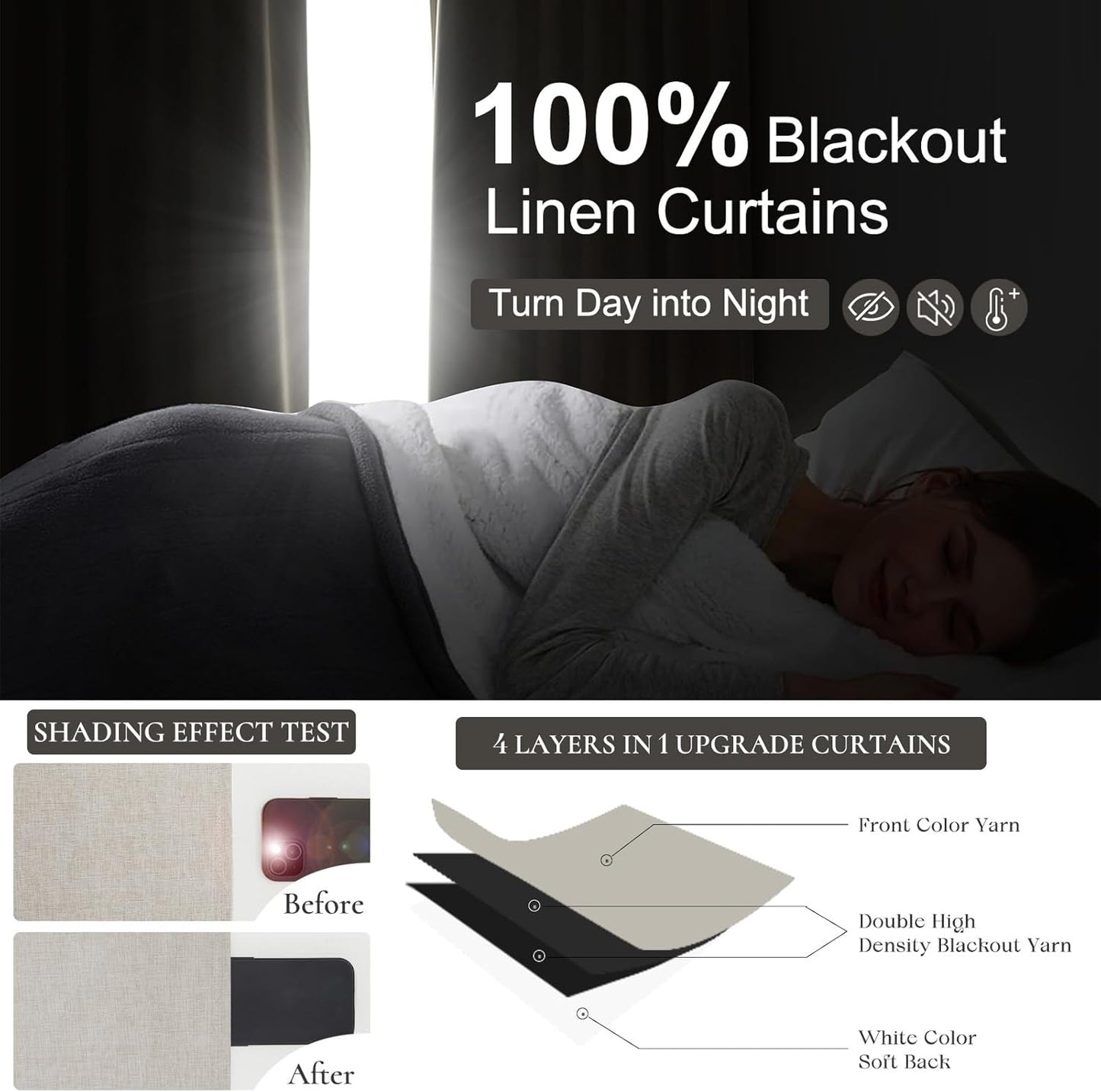 Black Out Curtains 72 Inch Long, Blackout Window Curtain & Drapes 72 Inch Length 2 Panels Set Burg Pinch Pleated Viral Natural Linen Short Farmhouse for Bedroom/Dining/Living Room 6FT