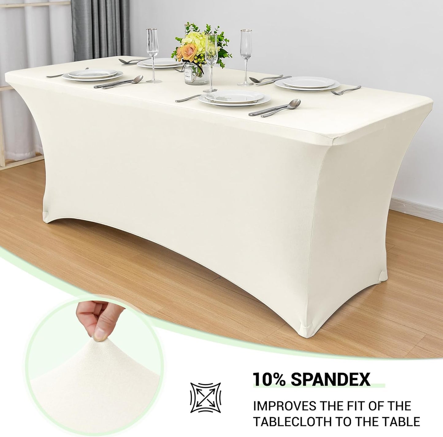 Obstal 4Ft Stretch Spandex Table Cover for Standard Folding Tables - 2 Pack Universal Rectangular Fitted Tablecloth for Party, Banquet, Events, Trade Show (Cream, 48L x 24W x 30H Inches)