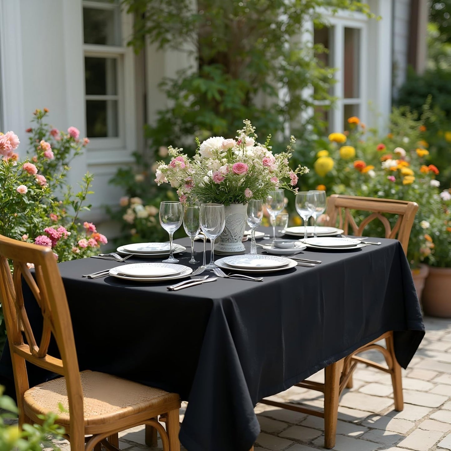 sancua Square Tablecloth - 60 x 60 Inch - Water Resistant Spill Proof Washable Polyester Table Cloth, Decorative Fabric Table Cover for Dining Tables, Buffet Parties and Camping, Black