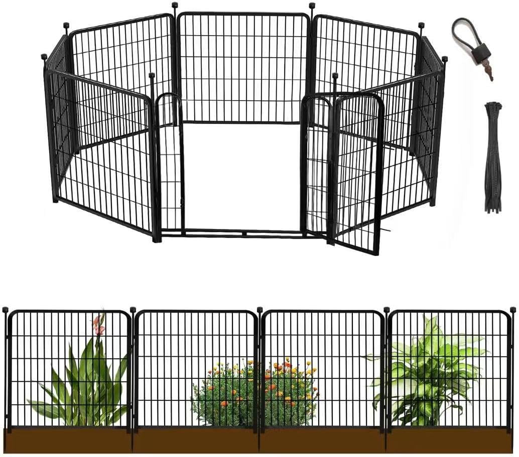 Garden Fencing 40 inch High, 8 Panels Total 17.7 Ft(L), Gate 17.7 Inches Wide with Low Sills, Dog Fence Outdoor for Yard. Rabbit Fence for Garden, Large Dog Pen, Border Fencing for Flower Beds