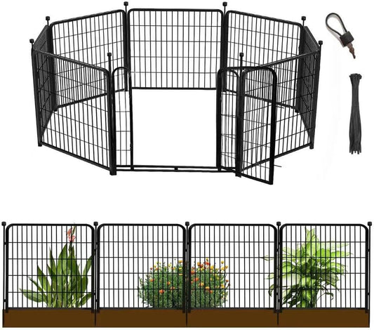 Garden Fencing 40 inch High, 8 Panels Total 17.7 Ft(L), Gate 17.7 Inches Wide with Low Sills, Dog Fence Outdoor for Yard. Rabbit Fence for Garden, Large Dog Pen, Border Fencing for Flower Beds