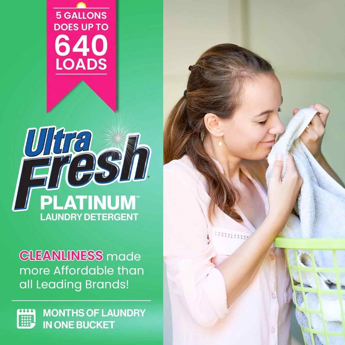 Ultra Fresh 3X Platinum Liquid Laundry Detergent with Fabric Softener, Green - Deep Cleaning Power and Fresh Scent for Washing Clothes