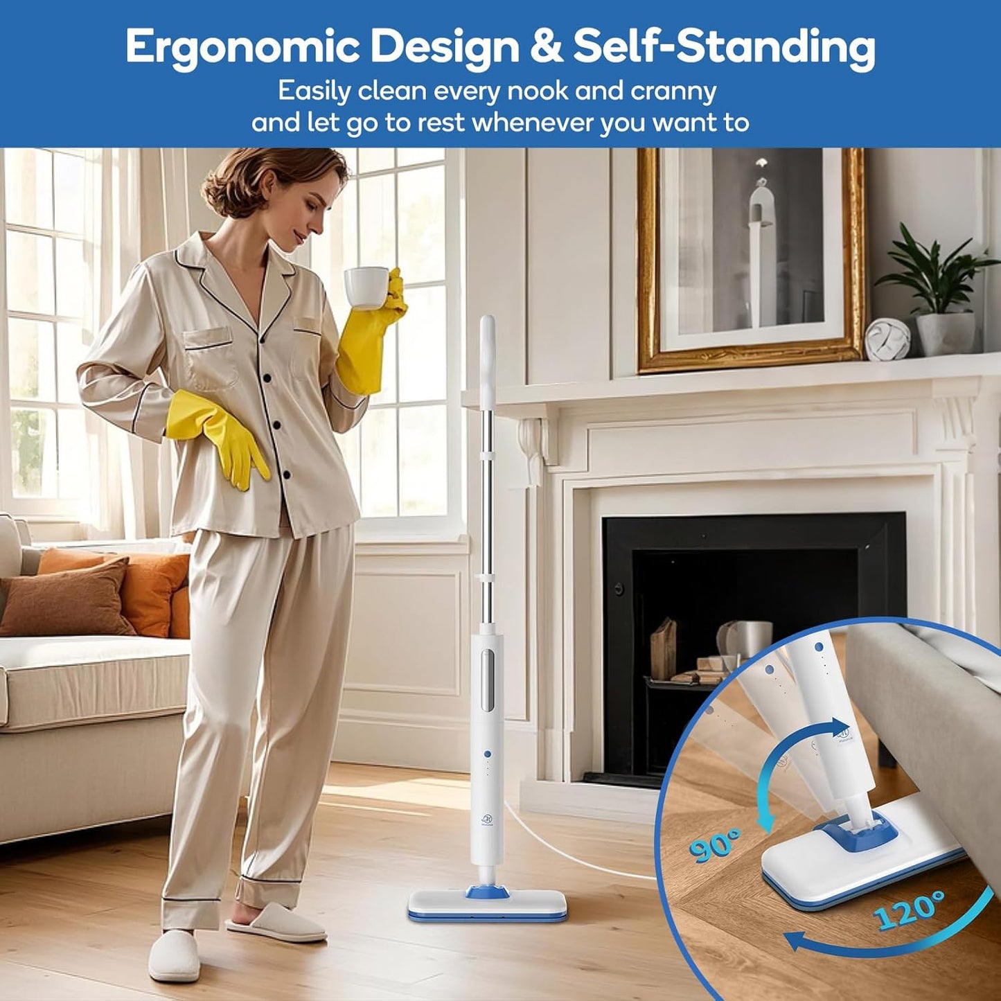 Steam Mop for Floor Cleaning,15-Second Setup,Chemical-Free Floor Steam Cleaner for Hardwood,Laminate,Tile&Greasy Spots.Ergonomic Design with Hands-Free Standing,3 Steam Settings,Reusable Washable Pads