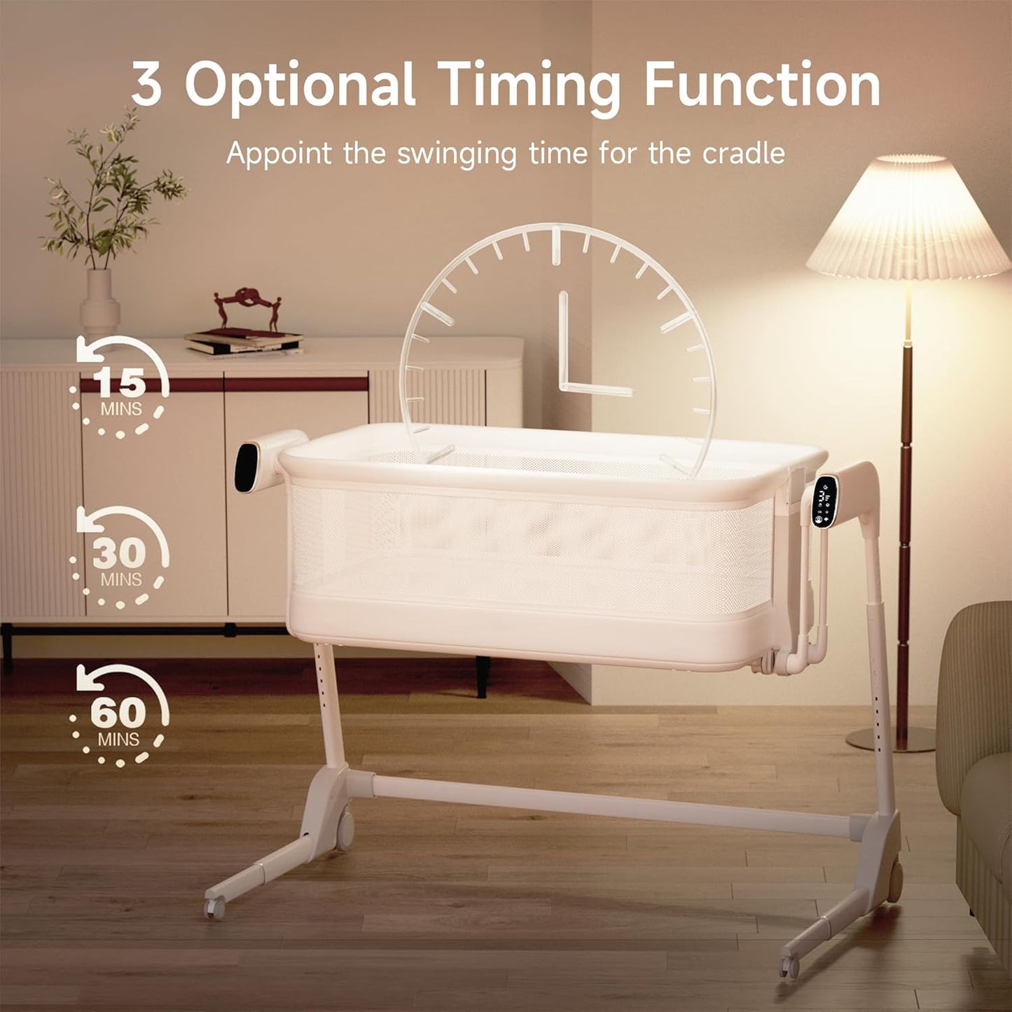 Maydolly Baby Bassinet, Smart Crib, Automatic Cry Detection and Response, Rocking Bassinet for Baby, 7 Height Adjustable with Mattress for Newborns (White)