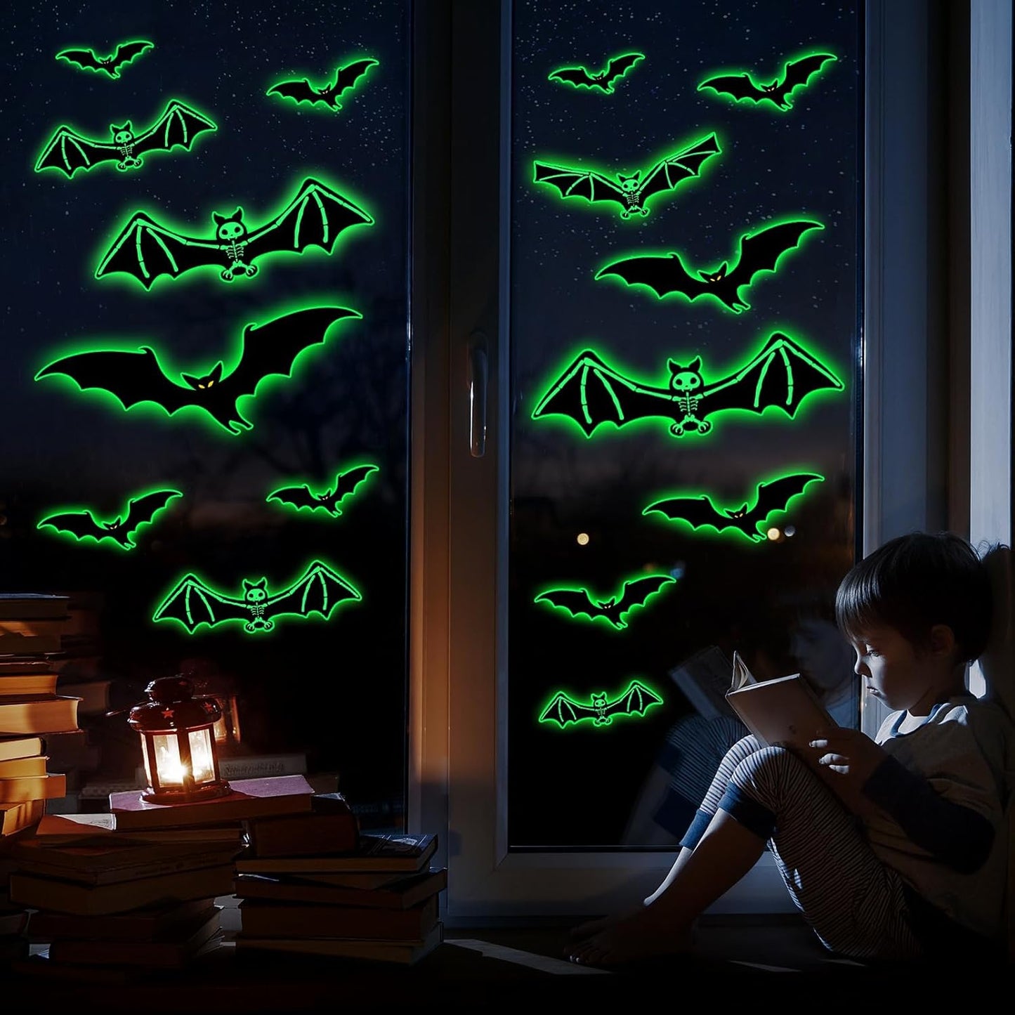 3 Sheets Glow in The Dark Halloween Skeleton Bat Decals Luminous Halloween Skeleton Bat Stickers Removable Bat Wall Decor Glowing Window Clings for Scary Halloween Theme Party Decorations