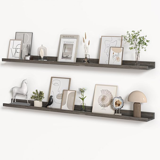 Floating Shelves for Wall, Picture Ledge Shelf 55 Inch Solid Wood Set of 2, Rustic Wall Shelves with Lip, Kids Bookshelf, Photo & Picture Live Edge Floating Shelves for Bedroom, Living Room, Kitchen