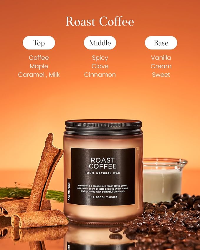 M&SENSE Coffee Candles Scented Strong, Organic Natural Soy Wax for Bedroom Kitchen Home Decor, 7.05oz 50 Hours Slow Burn Candle Highly Scented Candle Housewarming Gift for Men Women