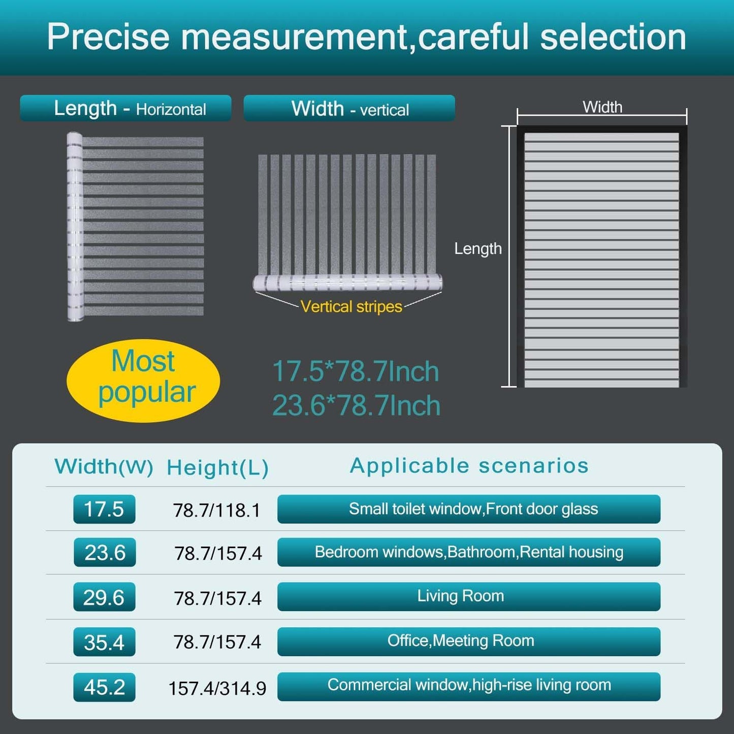 Window Privacy Film with Installation Tools,Stripe Window Film, Static Cling, Anti UV, Heat Control, Ideal for Home Shower Office Glass Door (Stripes Pattern, 45.2X157.4Inch)