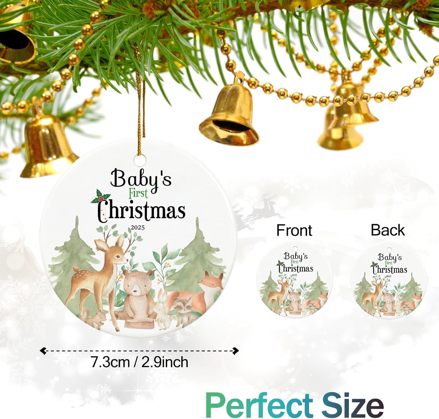 Baby's First Christmas Ornament 2025,Babys First Christmas Ornament for Girl,Boy, Ceramic Keepsake Babies Ornaments with Ribbon and Gift Box