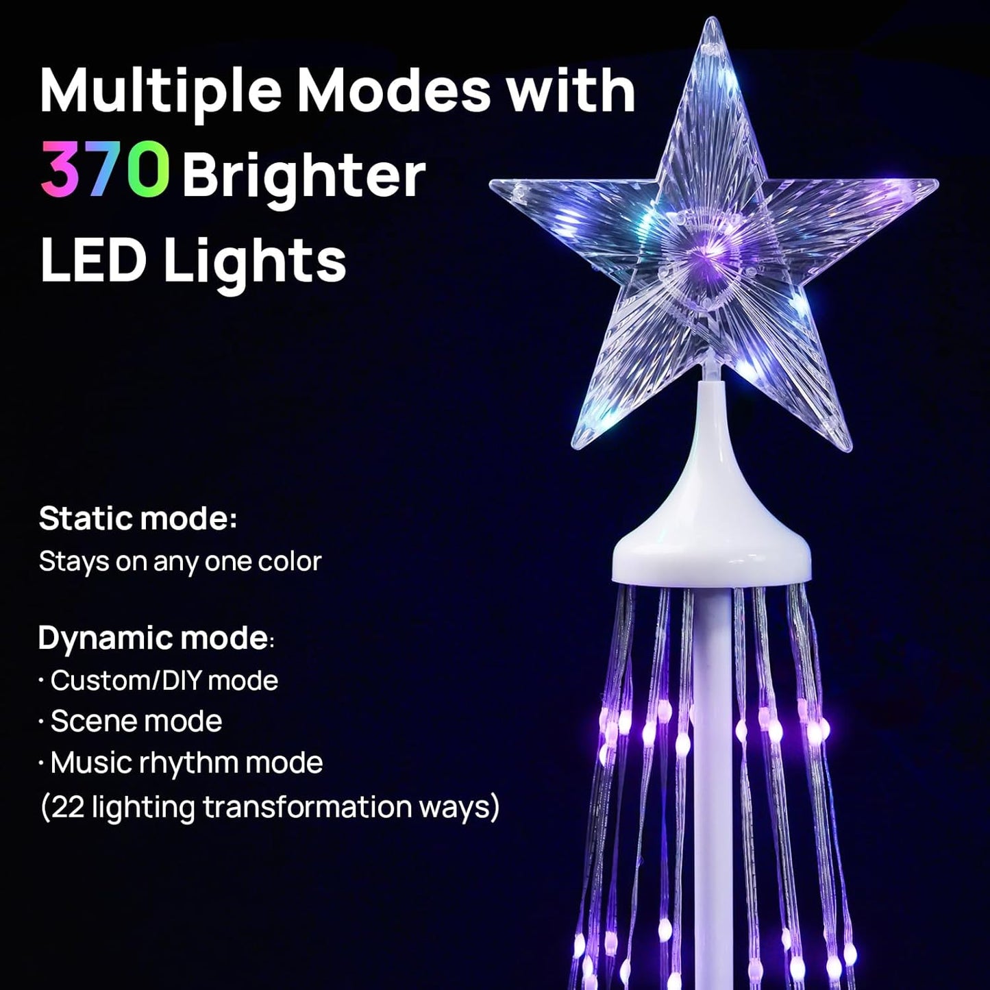 6ft Outdoor Christmas Cone Tree Lights with 370 Smart LED Lights & Star Topper Remote & APP Control Color Changing Timer & Music Sync Weatherproof Artificial Xmas Decoration for Yard, Garden, Patio