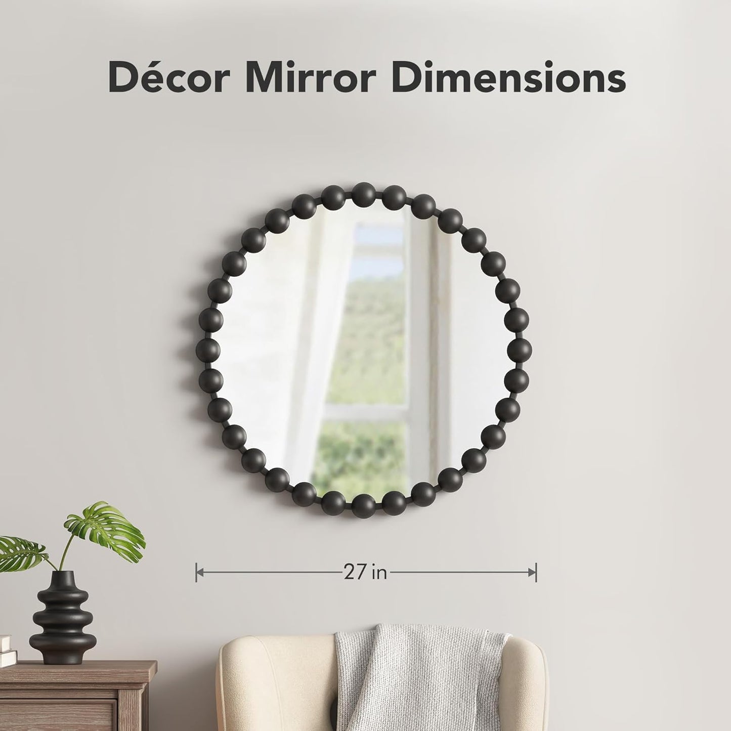 Madison Park Round Mirror, Metal Frame Circle Mirror 27 inch, Wall Art Decor Mounted Hanging for Entryway, Bathroom, hallway, Living Room, Vanity, Marlowe, Black