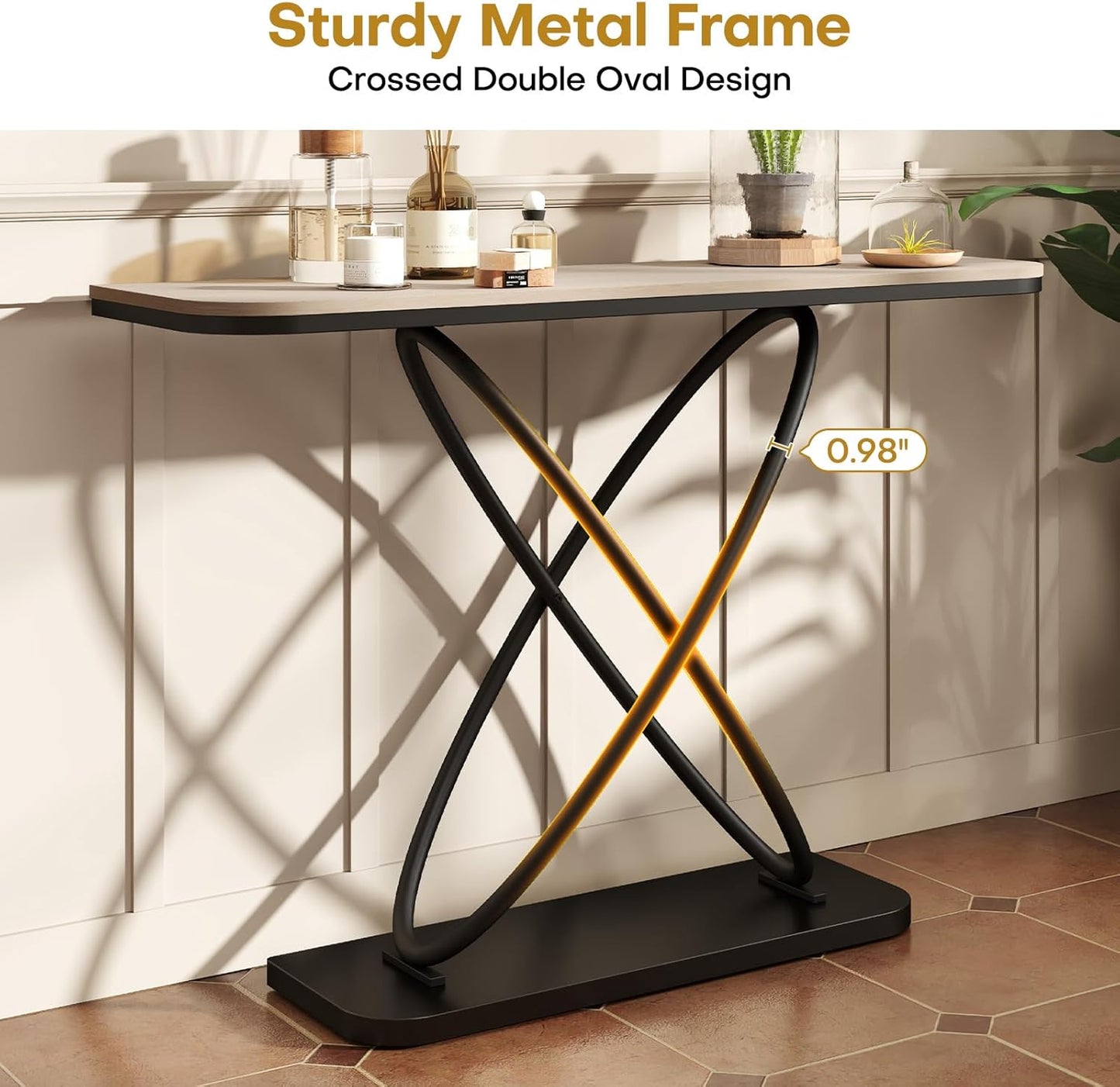 BECHAEO Farmhouse Narrow Console Table for for Living Room, 47.4" Rustic Narrow Entryway Table, Sofa Tables Behind Couch, Industrial Wooden Accent Tables for Hallway Foyer Warm Gray