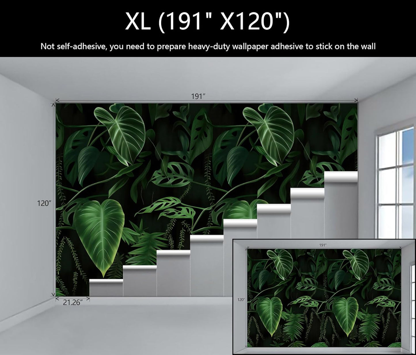 WFBHUA-Green Banana Leaf Wallpaper Mural Tropical Jungle Botanical Leaves Wallpaper for Living Room Bedroom(Not Peel and Stick)