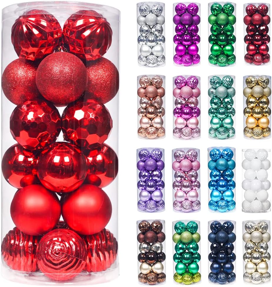 XmasExp 60mm/2.36" Christmas Ball Ornaments Shatterproof Christmas Ornaments Set Decorations for Xmas Tree Balls - 24ct (2.36'', Red)