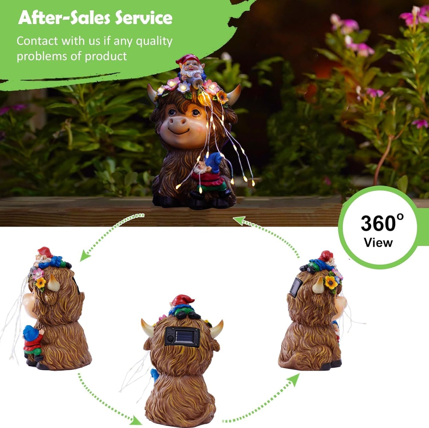 Solar Highland Cow Outdoor Statues for Garden: Outside Decor with Funny Gnomes Clearance for Yard Art Lawn Ornaments Porch Patio Balcony Home House - Birthday Gifts for Grandma Mom Women(Cow Gnome)