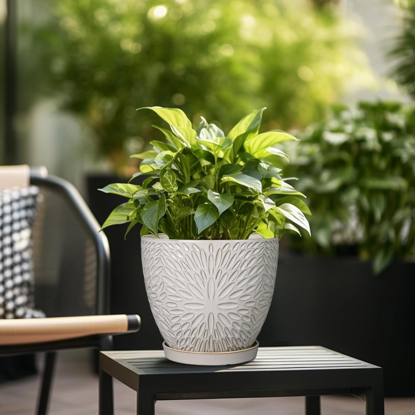 G EPGardening 10 Inch Ceramic Planter Pot with Drainage Hole and Saucer Large Plant Pot for Indoor Plants Outdoor Round Flower Pot for Home Garden Office White