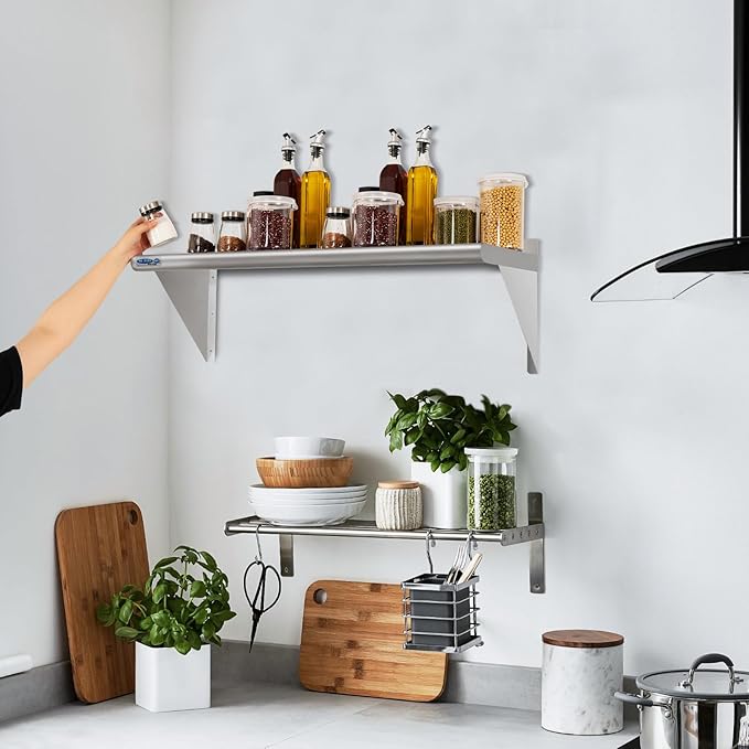 HARDURA Stainless Steel Shelf 18" x 36", 340lb Commercial Shelves Wall Mount Metal Shelving with Backsplash and Brackets for Kitchen, Restaurant, Laundry Room and Home