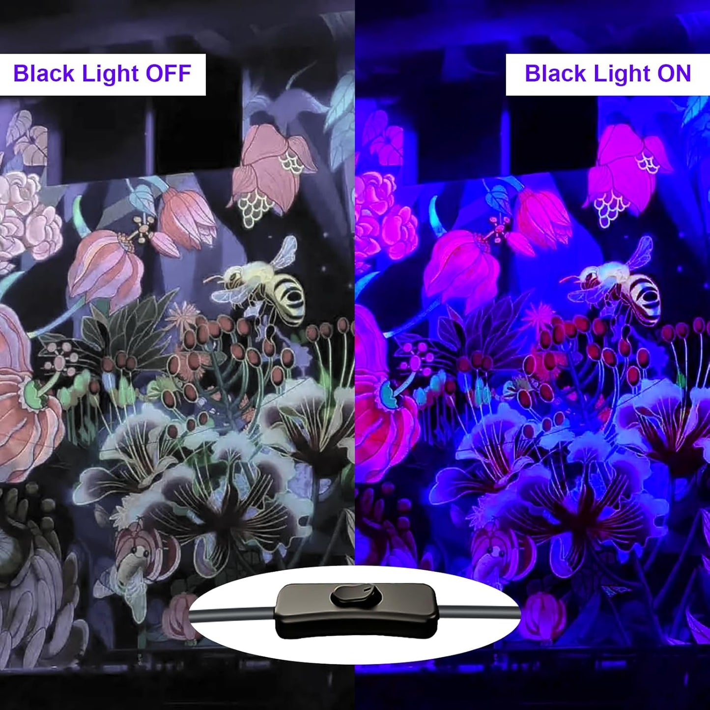 300W Black Lights, Blacklight Flood Light with Plug and Switch,for Glow Party, Black Light Party, Halloween, Body Paint, Neon Glow, Fluorescent Poster, Stage Lighting