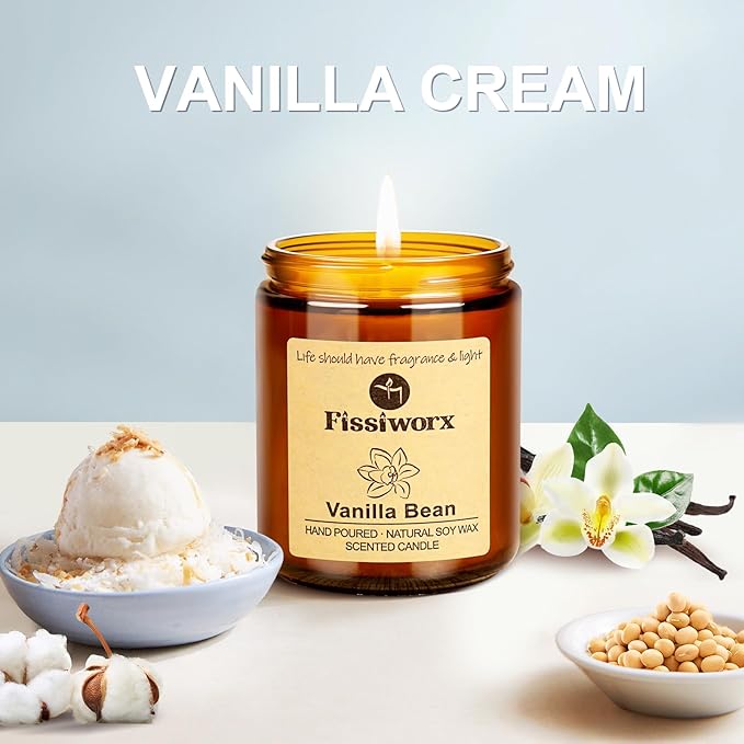 Vanilla Scented Candle Set 2 Pack, Candle for Home Scented, Odor Eliminating, Stress Relief, total15oz, 110 Hours Long Lasting Candles, Soy Candle Gift Set for Women