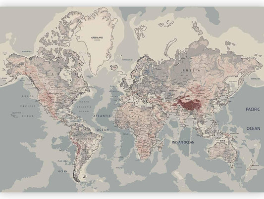 artgeist Premium Wall Mural World Map 177x124 in - XXL Non-Woven Wallpaper Fleece Wall Decor Photo Print Picture Image Design Home Map of The World k-A-0061-a-c