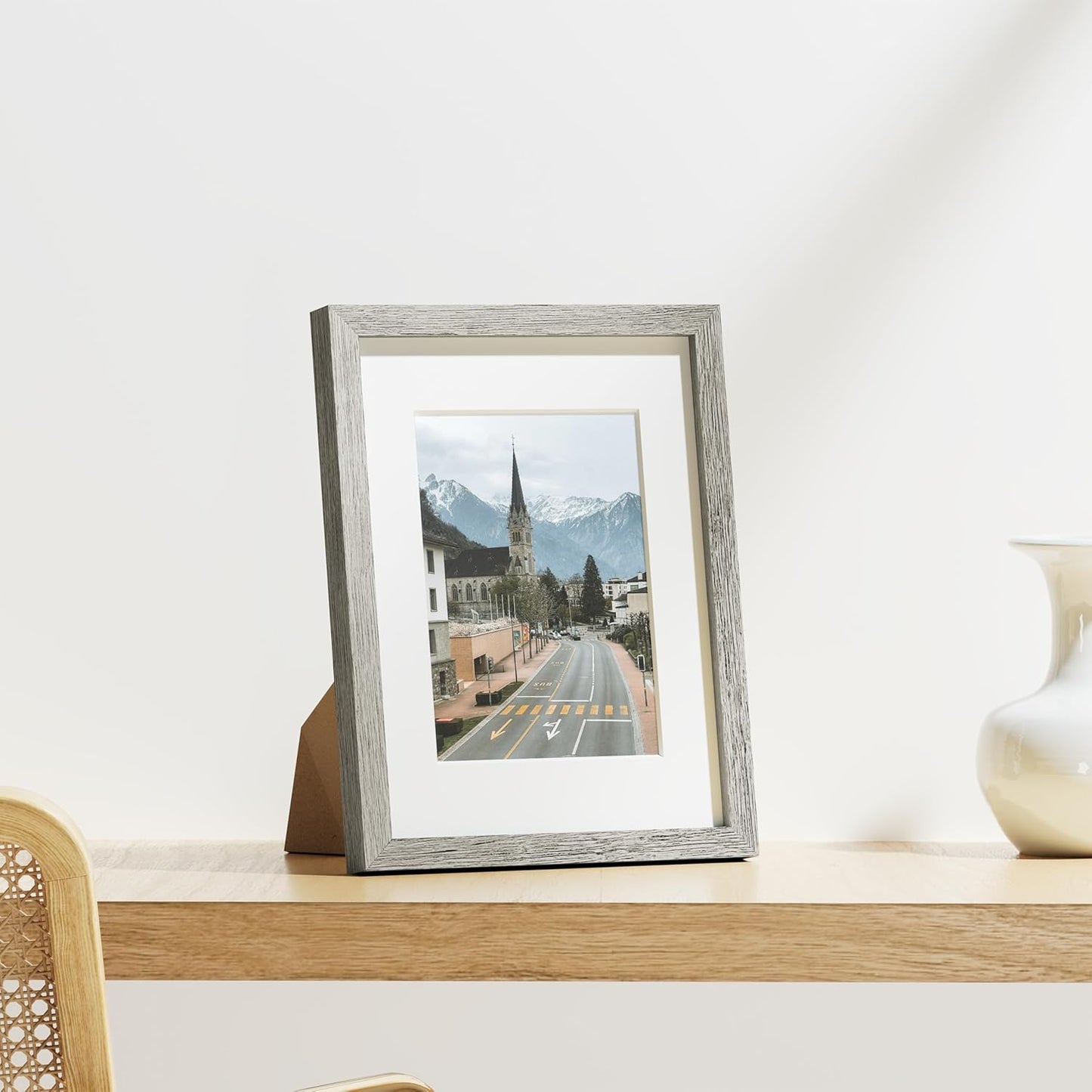 Vittanly 8.5x11 Picture Frames Set of 9, Shatter Resistant Plexiglass, Display 6x8 Pictures with Mat or 8.5x11 without Mat, Photo Frames for Wall or Tabletop, Engineered Wood, Grey