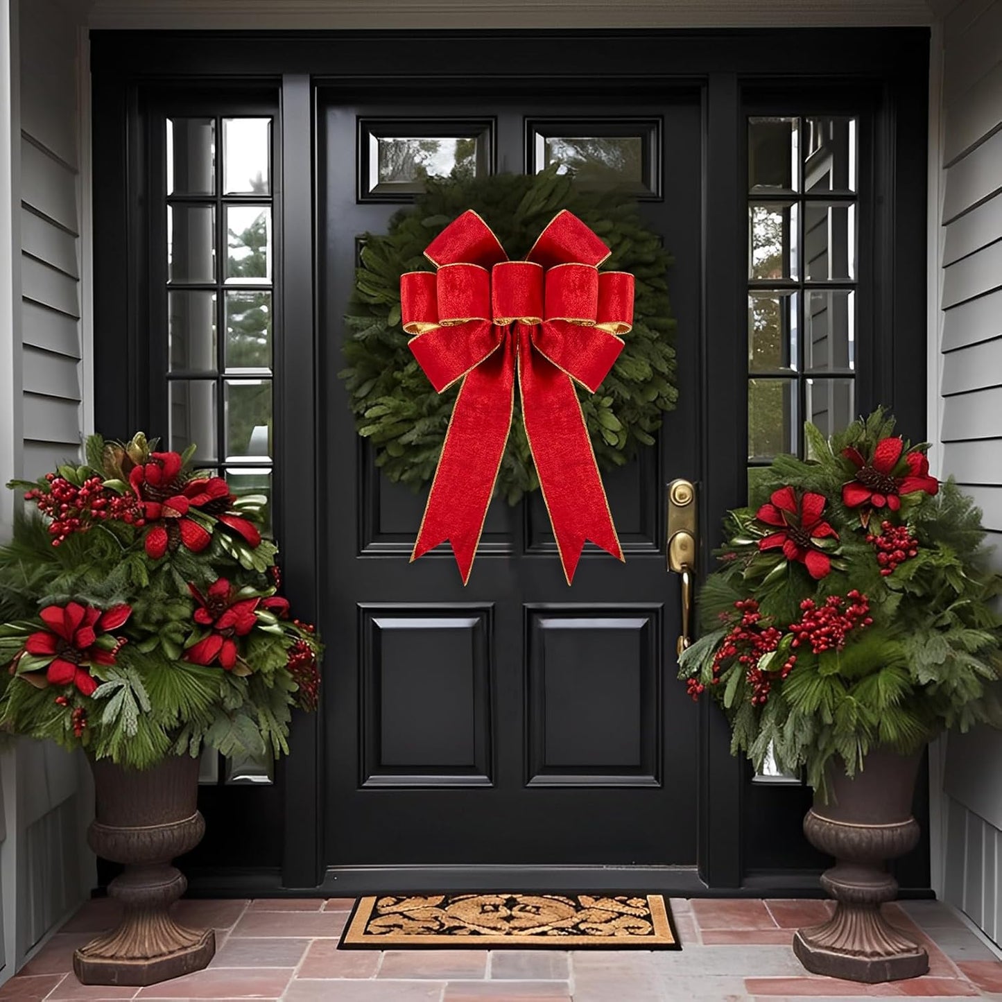 2pcs Large Christmas Bows Velvet Red Bows Holiday Red Christmas Bows Decorations for Wreath Velvet Bows Decor for Christmas Tree Topper, Front Door, Outdoor(24 * 16 inch)