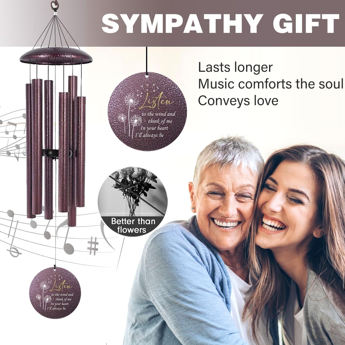 ASTARIN 36" Large Deep Tone Personalized Sympathy Wind Chimes, Memorial Wind Chime for Loss of Mother Father Loved One, Bereavement Gifts Decor Outdoor Patio Garden Graveyard
