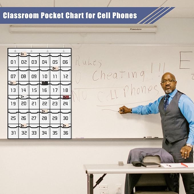 Loghot Classroom Accessories Closet Pocket Chart for Cell Phones Holder Wall Door Hanging Organizer (36 Pockets White)