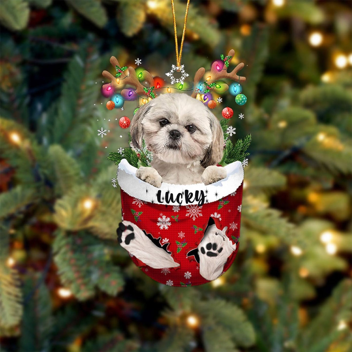 Cream Shih Tzu Dog Christmas Ornament, Cream Shih Tzu in Snow Pocket Christmas Tree Ornament, Dog Lovers Gift Idea Xmas Decor, Christmas Decorations for Tree, Christmas Ornament Gift for Dog Lovers