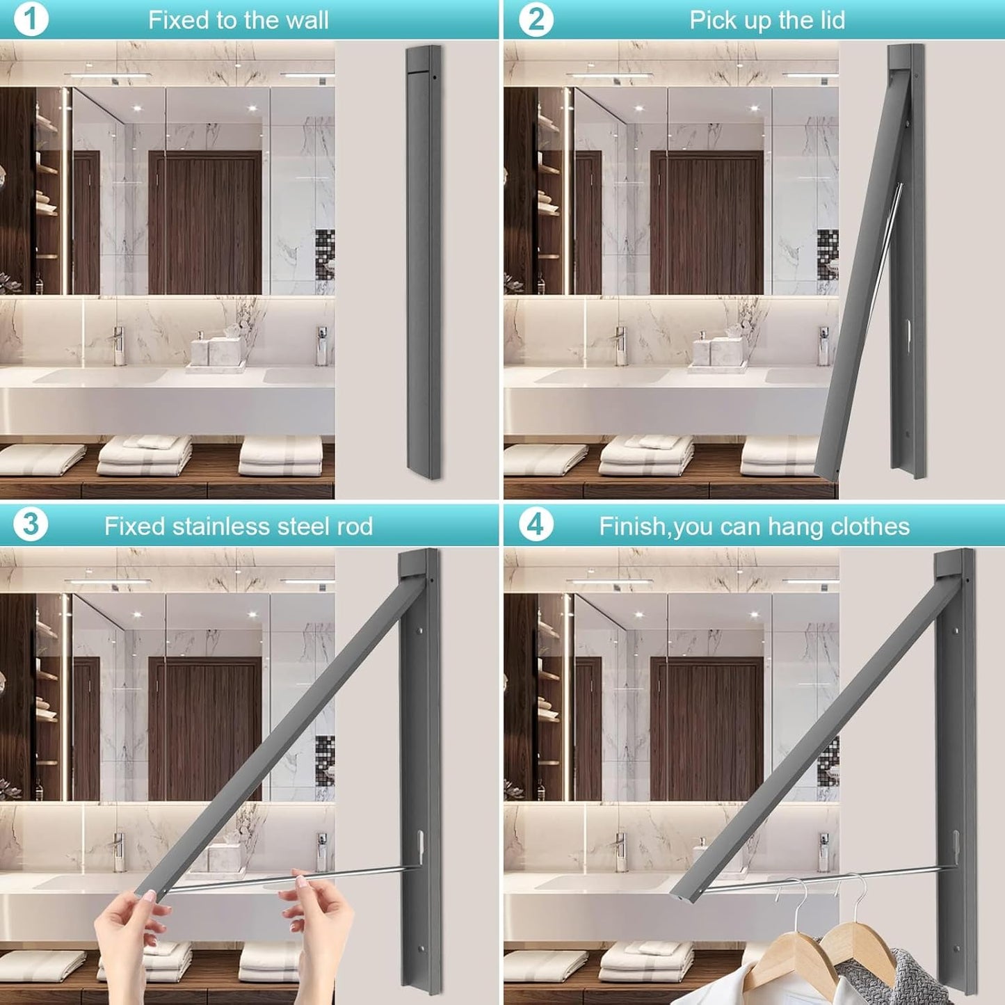 Retractable Clothes Drying Rack,Space Saver Wall Mounted Folding Hanger for Laundry Room, Closet Storage Organization, Easy Installation Aluminium Never Rust Dryer 1pcs