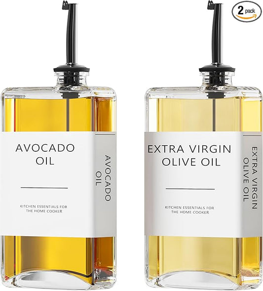 New England Stories Kitchen Cooking Oil Dispenser Set, Olive Oil and Vinegar Bottles, Soy Sauce Dispenser - 2 Pieces, Black, Durable & Stylish Design