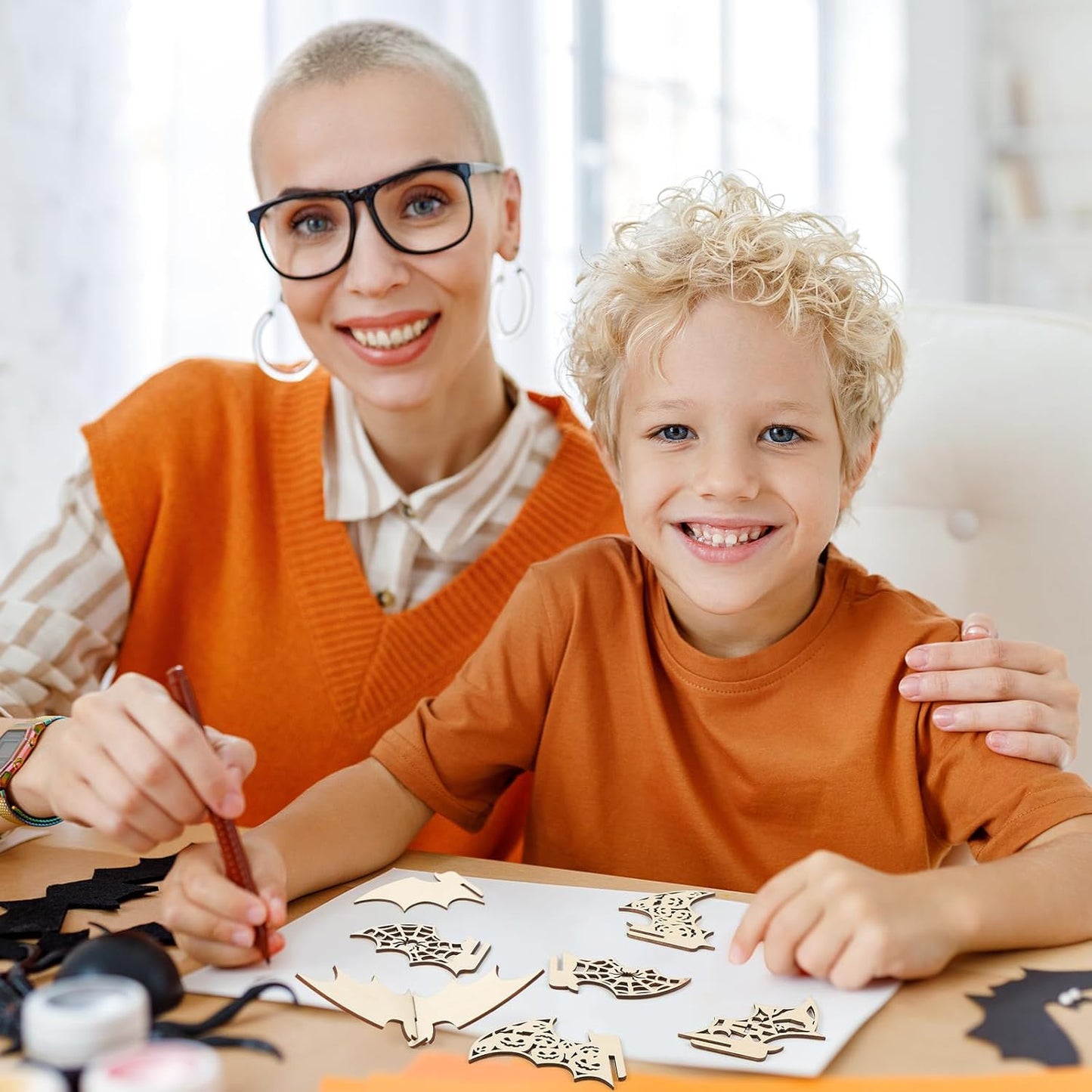 COCHIE DIY 3D Halloween Bats Wood Crafts to Paint for Kids Adults, Paintable Unfinished Wooden Slices for Craft, Bat Cutouts Ornaments for Painting Decorations (24 PCS)