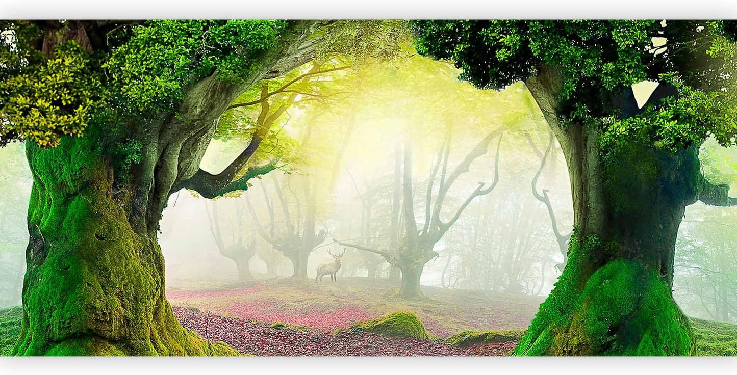 artgeist Wall Mural Nature 216x98 in - XXL Non-Woven Corner Wallpaper Fleece Angle Wall Decor Photo Print Picture Forest Trees Deer n-A-10067-a-a