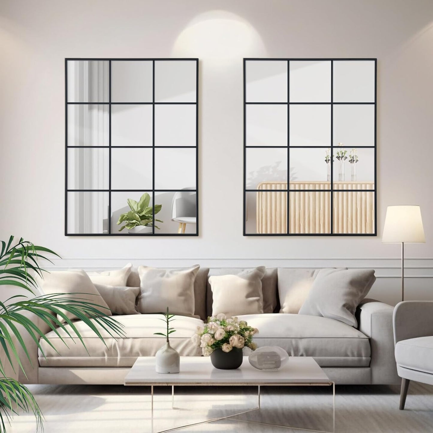 Windowpane Wall Mirror 30"x40" Black Wall Mounted Art Pane Mirror Farmhouse Decorative Mirror Leaning Hanging Wall Mirror for Bedroom Living Room Entryway Hallway Wall Decor