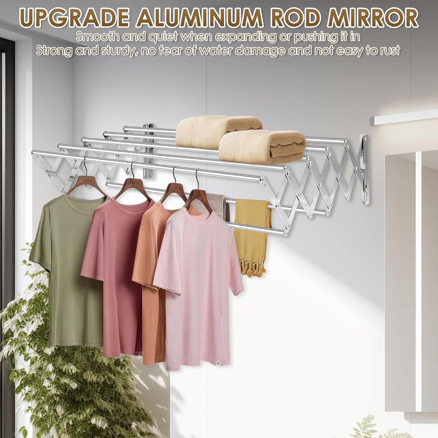 XL-31.5" Wall Mounted Clothes Drying Rack, 130 LBS Large Capacity Rustproof Retractable Clothes Rack, Collapsible Drying Rack Easy to Install with 7 Drying Rods, Space Saving for Laundry-White