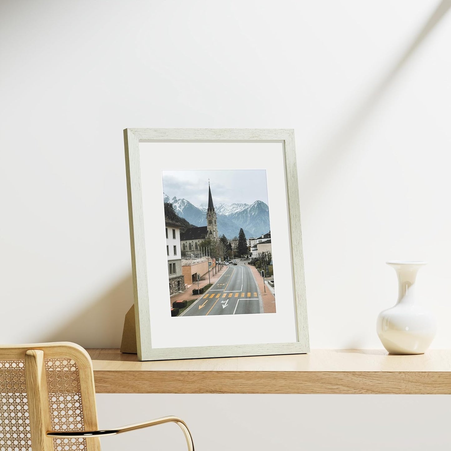 Vittanly 11x14 Picture Frames Set of 9, Shatter Resistant Plexiglass, Display 8x10 Pictures with Mat or 11x14 without Mat, Photo Frames for Wall or Tabletop, Engineered Wood, Whitemist