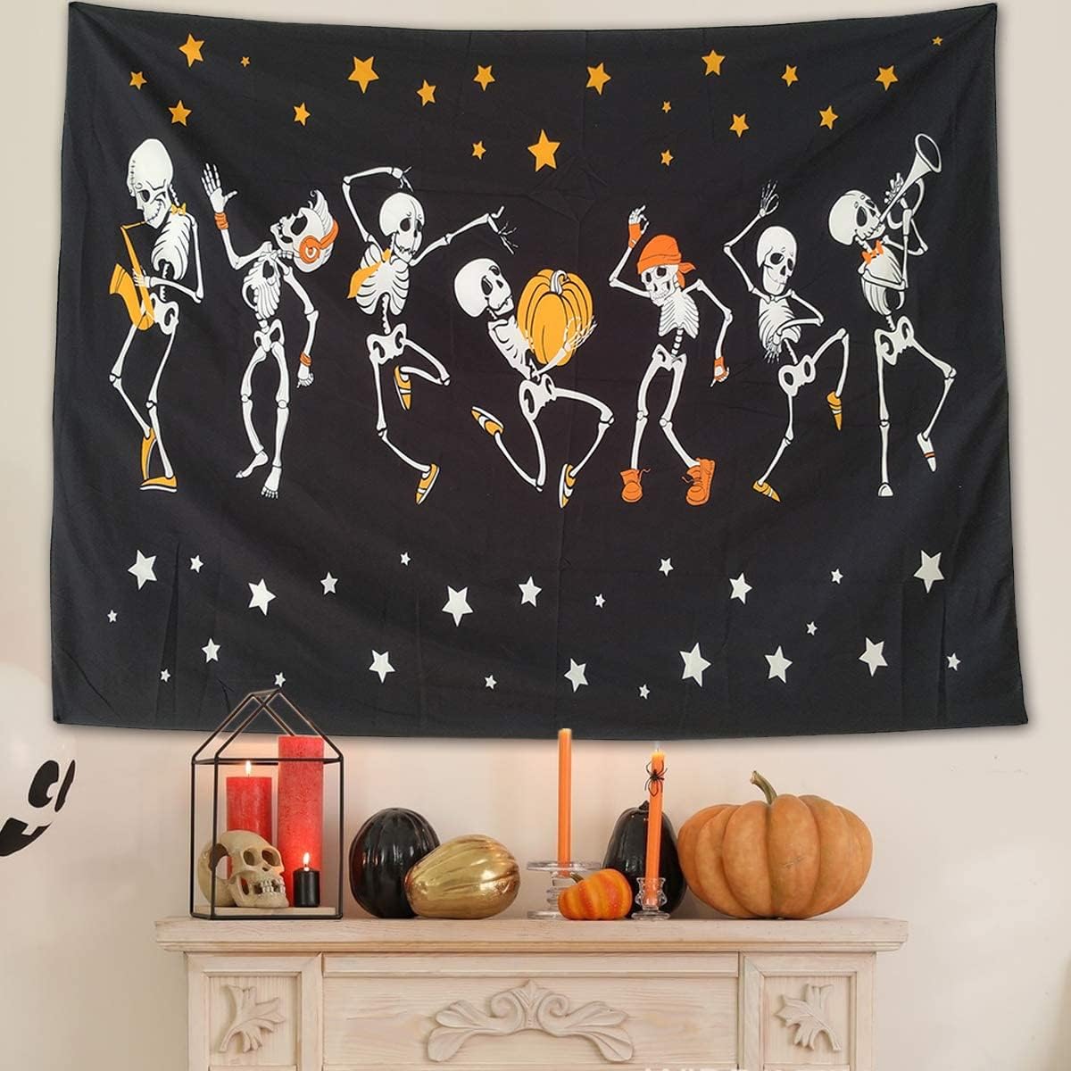 NASKY Halloween Wall Tapestry - Skull Trippy Black and White Wall Hanging for Room Decor (51.2" X 59.1"-(130x150cm))