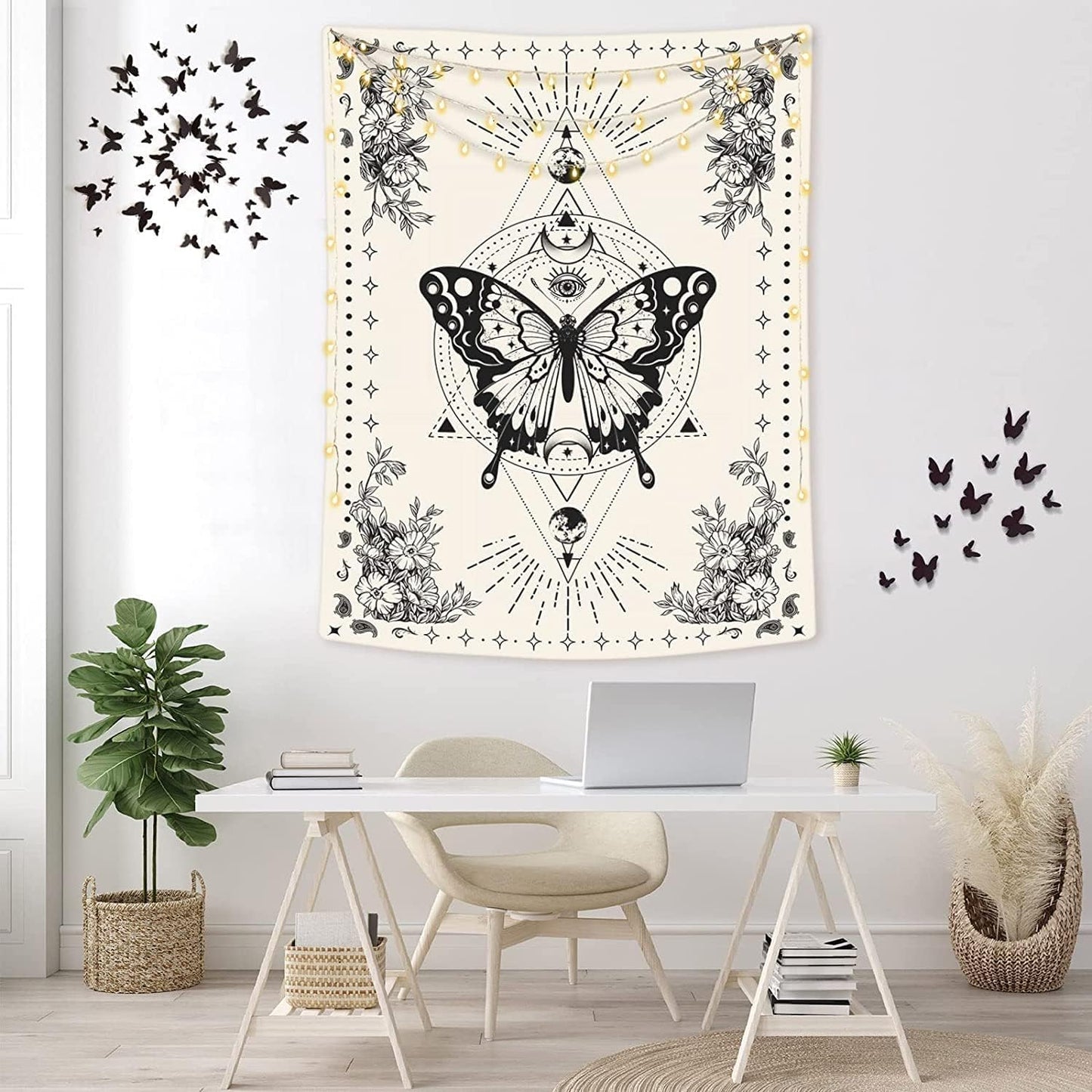 Lunerfex Boho Butterfly Tapestry Small Tapestry Tarot Tapestries Moon Phase Aesthetic Tapestries Wall Hanging for Bedroom and Living Room Decor Butterfly 70×90 Inches