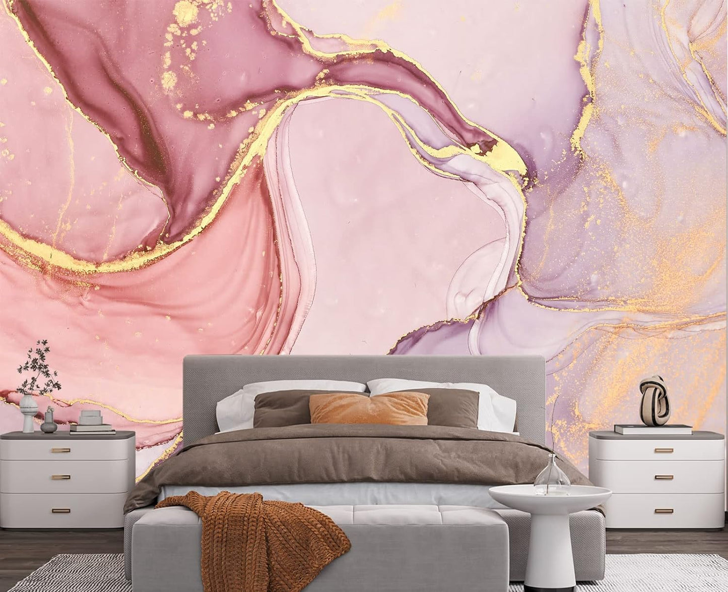 Gilding Marble Pink Wall Mural Wallpaper for Bedroom 178" x 117"