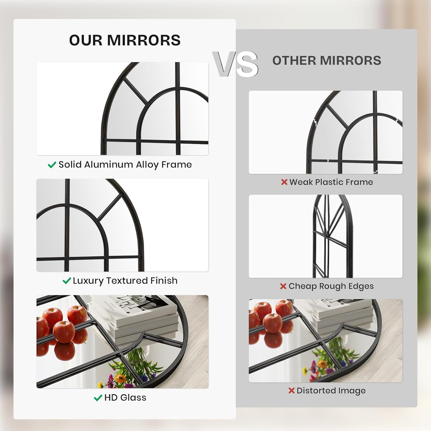 Arched Windowpane Mirror Full Length 71"x30" Wall Mounted Black Art Pane Farmhouse Decorative Floor Mirror Leaning Hanging Wall Mirror for Bedroom Living Room Entrance