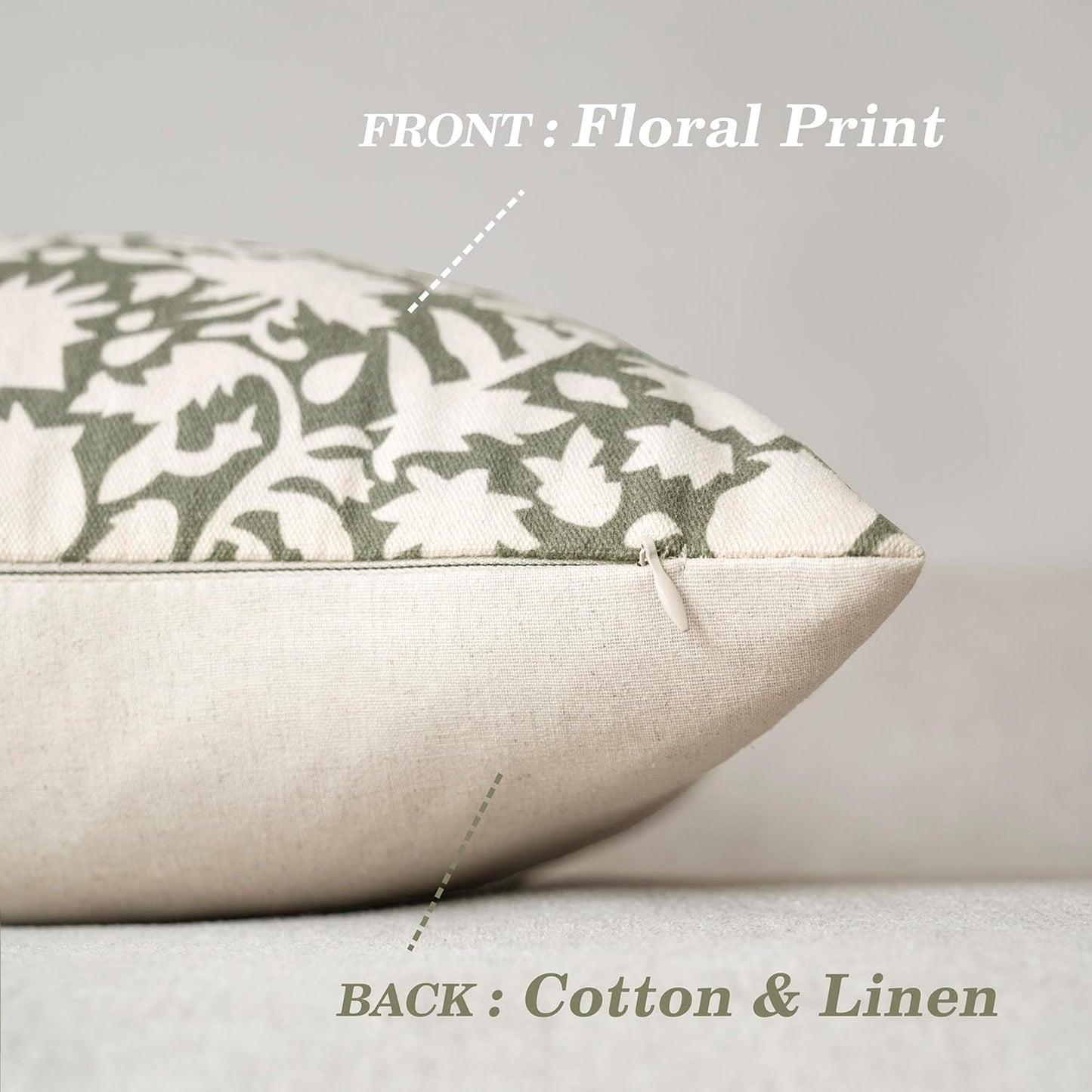 Foindtower Set of 2 Decorative Neutral Floral Throw Pillow Covers Accent Farmhouse Cushion Covers Boho Vintage Pillowcase for Couch Sofa Bedroom Living Room Home Decor Outdoor,18×18 Inch,Sage Green