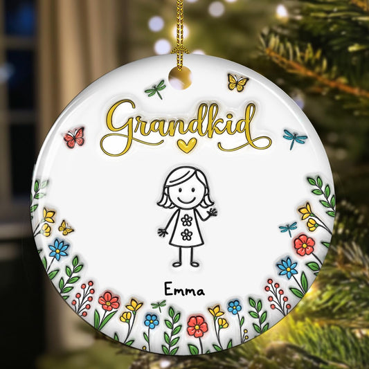 Grandkids Personalized Ceramic Ornament – Grandkids Christmas Ornament, Custom Holiday Keepsake, Family Tree Gift