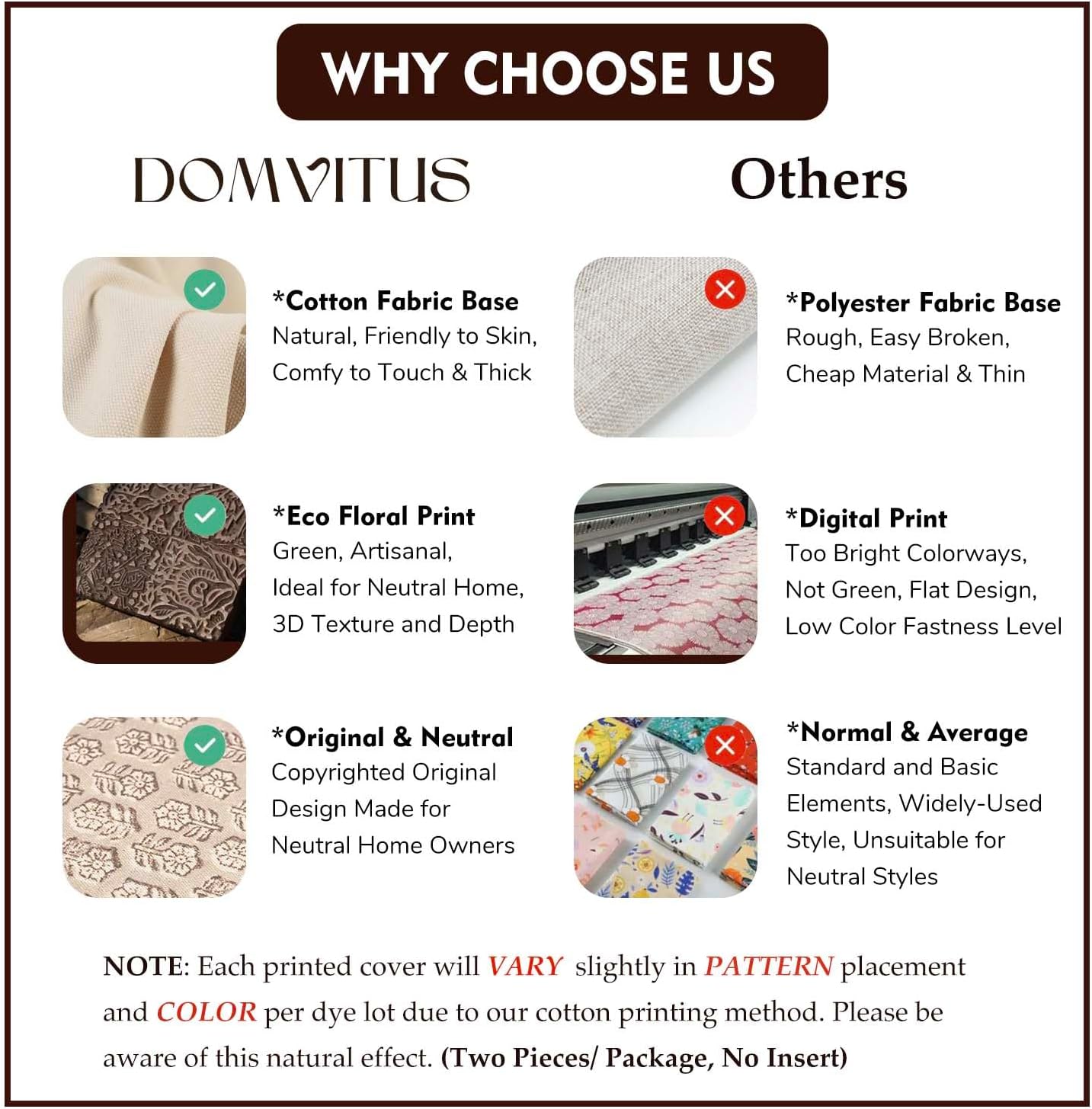 DOMVITUS Floral Pillow Covers Set of 2, 24x24 Pillow Covers, Floral Print Neutral Accent Decorative Pillow Covers for Living Room, Bed, Light Taupe