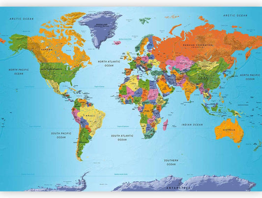 artgeist Premium Wall Mural World Map 138x101 in - XXL Non-Woven Wallpaper Fleece Wall Decor Photo Print Picture Image Design Home Map of The World k-A-0095-a-a