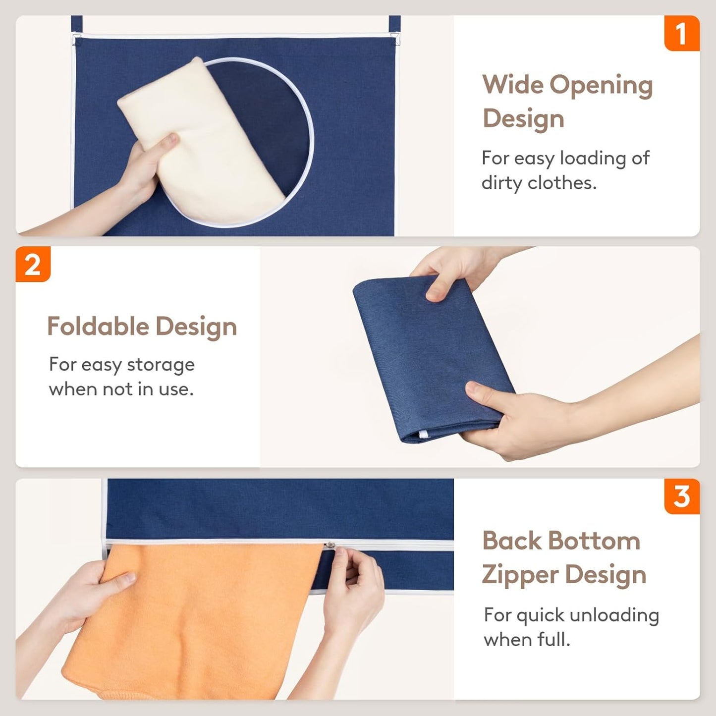 Lifewit 2 Pack Over Door Laundry Hamper, Large Collapsible Hanging Laundry Hamper, Hanging Laundry Basket Bag for Bathroom Bedroom Dirty Clothes Storage Organizer, Dark Blue