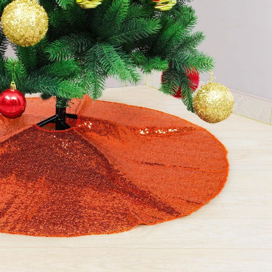 Partisout 24 Inch Sequin Tree Skirt Christmas Skirts for Xmas Hawaii Rustic Cartoon Elegant Halloween Trees (Orange)